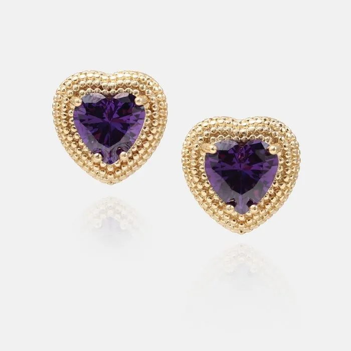 Amethyst Cubic Zircon Hjarta eyrnalokkar