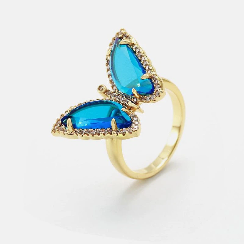 Fallegur fiðrildadýrahringur silfur