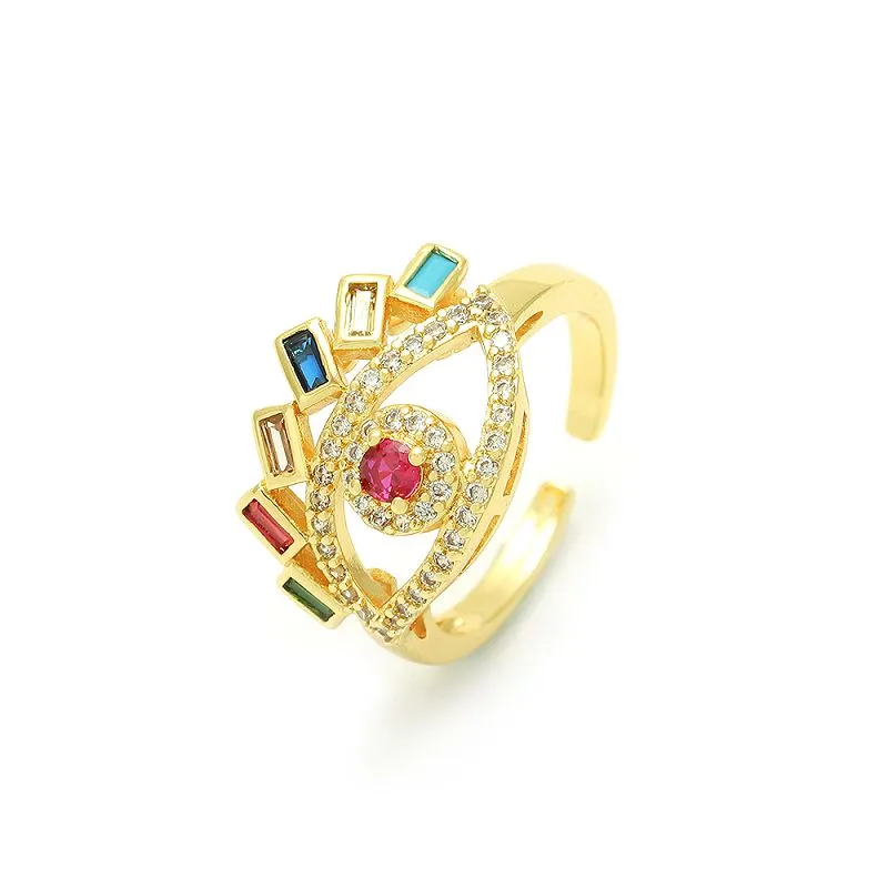 Gullhúðaður Evil Eye hringur Stillanlegur