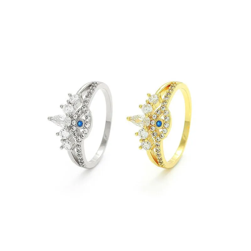 Gullhúðaður silfur Evil Eye hringur