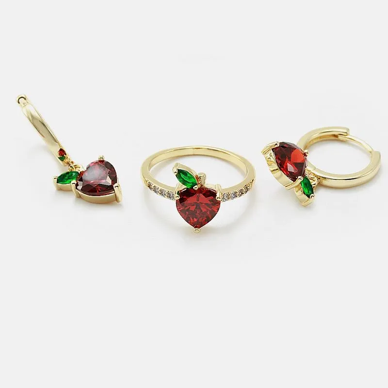 Rautt Cz hjarta skartgripasett