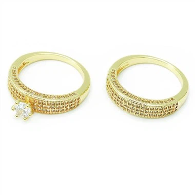 Einstakt gullhúðað brúðarhringasett