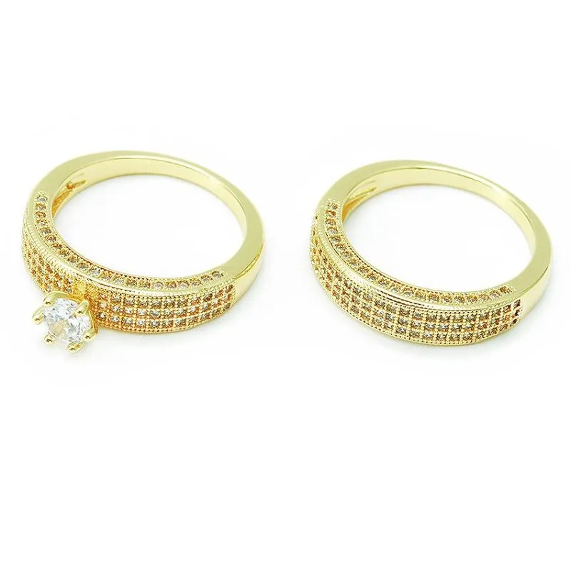 Einstakt gullhúðað brúðarhringasett