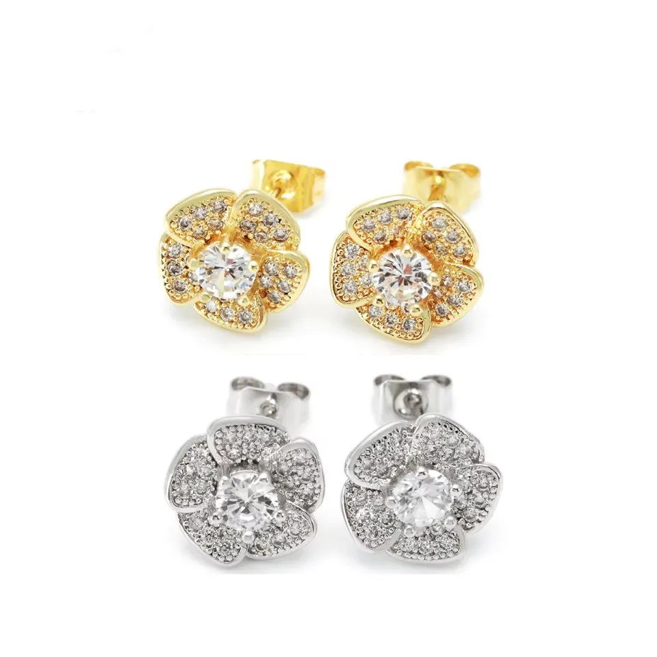 Vintage gull- og ródínhúðaðir blómaeyrnalokkar